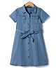 Pine Kids 100% Cotton Woven Denim Shirt Dress with Half Sleeves & Belt - Navy Blue