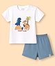marshmallows Knitted  Half Sleeves T-Shirt & Shorts Set With Dino Print - White & Grey