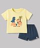 marshmallows Knitted Half Sleeves T-Shirt & Shorts Set With Dino Print - Lemon Yellow