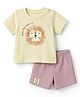 marshmallows Knitted Half Sleeves T-Shirt & Shorts Set With Lion Print - Cream