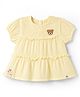 marshmallows Cotton Knit Half Sleeves Solid Frock With Bear Patch - Yellow
