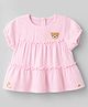 marshmallows Cotton Knit Half Sleeves Solid Frock With Bear Patch - Pink