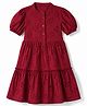 Pine Kids Woven Half Sleeves One Piece Dress with Floral Embroidery - Red
