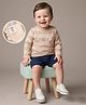 Babyoye 100% Cotton Knit With Eco Jiva Finish Full Sleeves Striped T-Shirt With Patch- Tan