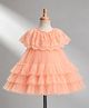 Babyhug Mesh Woven Sleeveless Layered Party Dress With Embroidery - Peach