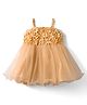 Babyhug Mesh Woven Sleeveless Party Dress With Floral Applique & Pearl Embellishment  - Yellow