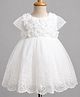 Babyhug Mesh Woven Cap Sleeves Solid Colour Frock with Floral Applique - White