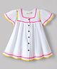 EARTHY TOUCH Cotton Woven Half Sleeves Solid Ethnic Dress With Lace Detailing - White