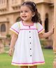 EARTHY TOUCH Cotton Woven Half Sleeves Solid Ethnic Dress With Lace Detailing - White