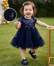 Babyhug  Mesh Woven Half Sleeves Party Dress With Sequin Detailing & Booties - Navy Blue