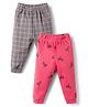 Pink Rabbit Interlock Knit Full Length Lounge Pant with Checks & Cycle Print Pack of 2 - Red & Grey
