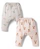 Pink Rabbit Sinker Knit Full Length Diaper Leggings with Animals Print Pack of 2 - Light Grey & Peach