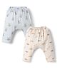 Pink Rabbit Sinker Knit Full Length Diaper Leggings with Animals & Aeroplane Print Pack of 2 - Cream & Light Blue