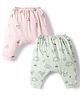 Pink Rabbit Sinker Knit Full Length Diaper Leggings with Unicorn & Dino Print Pack of 2 - Pink & Light Green