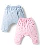Pink Rabbit Sinker Knit Full Length Diaper Leggings with Bear Print Pack of 2 - Pink & Light Blue