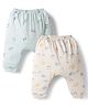 Pink Rabbit Sinker Knit Full Length Diaper Leggings with Animals Print Pack of 2 - Light Pink & Light Blue