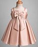 Babyhug Satin Woven Sleeveless Pleated Party Dress With Bow Applique & Embellishment - Brown