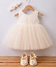 Babyhug Mesh Woven Sleeveless Solid Colour Party Dress with Bow Applique Head Band & Booties - Ivory