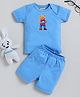 Wonderchild Half Sleeves Teddy Bear Printed Tee & Shorts Set - Deep Blue