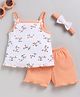 Wonderchild Sleeveless Floral Printed Bow Applique Detailed Top & Shorts Set With Headband - Orange