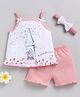 Wonderchild Sleeveless Tower Princess Printed Bow Applique Detailed Top & Shorts Set With Headband - Coral
