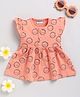 Wonderchild Cap Sleeves Clouds Printed Knee Length Dress - Deep Peach
