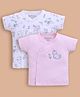 Wonderchild Pack Of 2 Half Sleeves Kitten Embroidered & Printed Jhablas - Pink & White