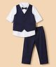 Pine Kids Knit 3 Piece Full Sleeves Party Suit With Bow Detailing - Navy Blue