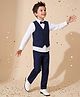 Pine Kids Knit 3 Piece Full Sleeves Party Suit With Bow Detailing - Navy Blue