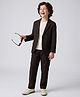 Pine Kids Knit Full Sleeves T-Shirt & Trouser Set With Blazer - Brown