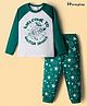 Honeyhap Premium 100% Cotton Knit Raglan Full Sleeves Space Printed T-Shirt & Pyjama Night Suit with Bio Finish - Dark Green