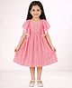 Lil' Drama Cotton Knit Half Flutter Sleeves Striped Dress - Pink