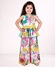 Lil' Drama Cotton Knit Sleeveless Floral Printed Coordinating Top & Pant Set - Multi Colour