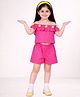 Lil' Drama Cotton Knit Off Shoulder Floral Applique Detailed Top & Shorts Set - Pink