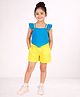Lil' Drama Cotton Knit Sleeveless Solid Top & Shorts Set - Blue & Yellow