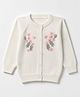 Babyoye Cotton Knit Front Open Sweater with Floral Embroidery Off White 0-3m