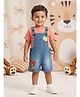 Kiddopanti Denim Woven Sleeveless Animal Patch Detailed Washed Dungaree - Mild Wash Blue