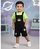 Kiddopanti Denim Woven Space Theme Printed Dungaree - Black