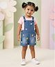 Kiddopanti Denim Woven Sleeveless Floral Applique Detailed Dungaree - Mild Wash Blue