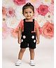 Kiddopanti Denim Woven Sleeveless Floral & Bow Applique Detailed Dungaree - Black