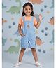 Kiddopanti Denim Woven Sleeveless Dinosaur Printed Dungaree - Light Blue