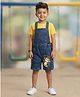 Kiddopanti Denim Woven Sleeveless Baby Monkey Printed Dungaree - Mid Rag Wash Blue