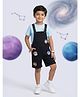 Kiddopanti Denim Woven Sleeveless Space Theme Patch Detailed Dungaree - Black