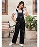 Kiddopanti Denim Woven Sleeveless Stone Embellished Bow Applique Detailed Dungaree - Black