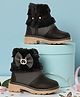 Freeplay Bow Applique & Fur Detailed Zip Closure Boots - Black