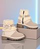 Freeplay Bow Applique & Fur Detailed Zip Closure Boots - Beige