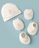 Doodle Poodle 100% Cotton Interlock Knit Cap, Mittens & Bootie Set With Teddy Bear Print White - Diameter 17 cm