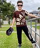 OLLINGTON ST. Cotton Knit Text Printed Half Sleeve T-Shirt & Joggers - Brown & Black