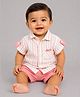 CANDY HOUSE Muslin Woven Half Sleeves Striped Shirt & Shorts Set - Peach