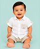 CANDY HOUSE Cotton Knit Half Sleeves Dog Patch Detailed Shirt  & Shorts Set - White